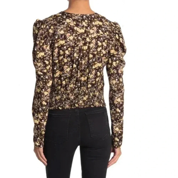 AFRM Mini Floral Cropped Long Puff Sleeve Wrap Blouse M - Picture 3 of 11